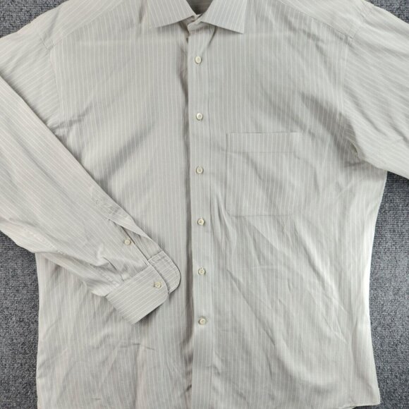 Ermenegildo Zegna Size 16 Striped Gray Long Sleeve Button Up Shirt Woven Cotton - Picture 2 of 16